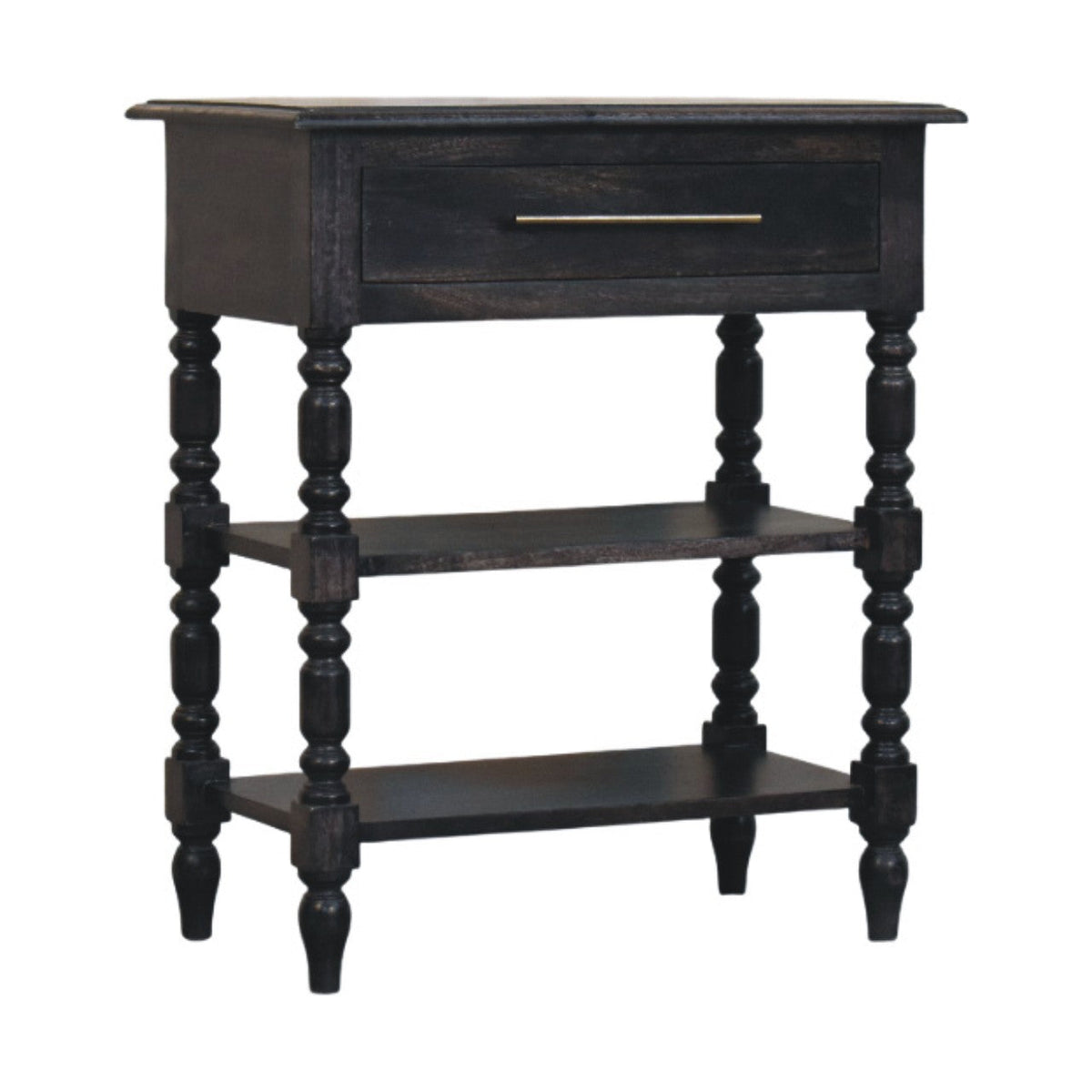 Heritage Turned-Leg Solid Mango Wood Side Table – Carbon Ash Finish