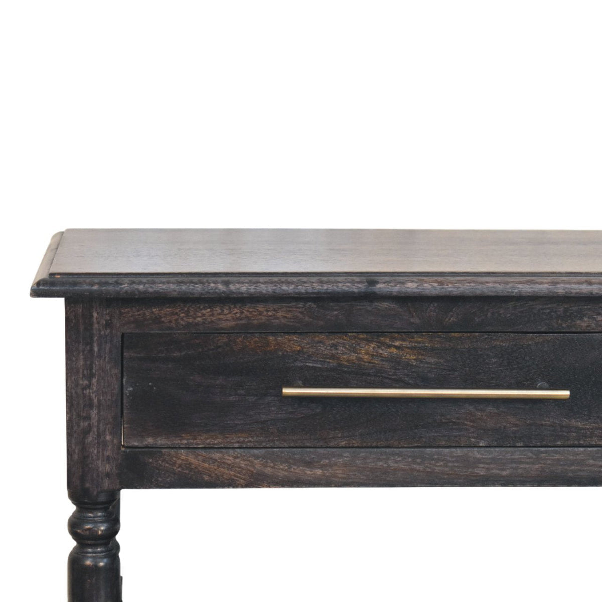 Heritage Turned-Leg Solid Mango Wood Side Table – Carbon Ash Finish