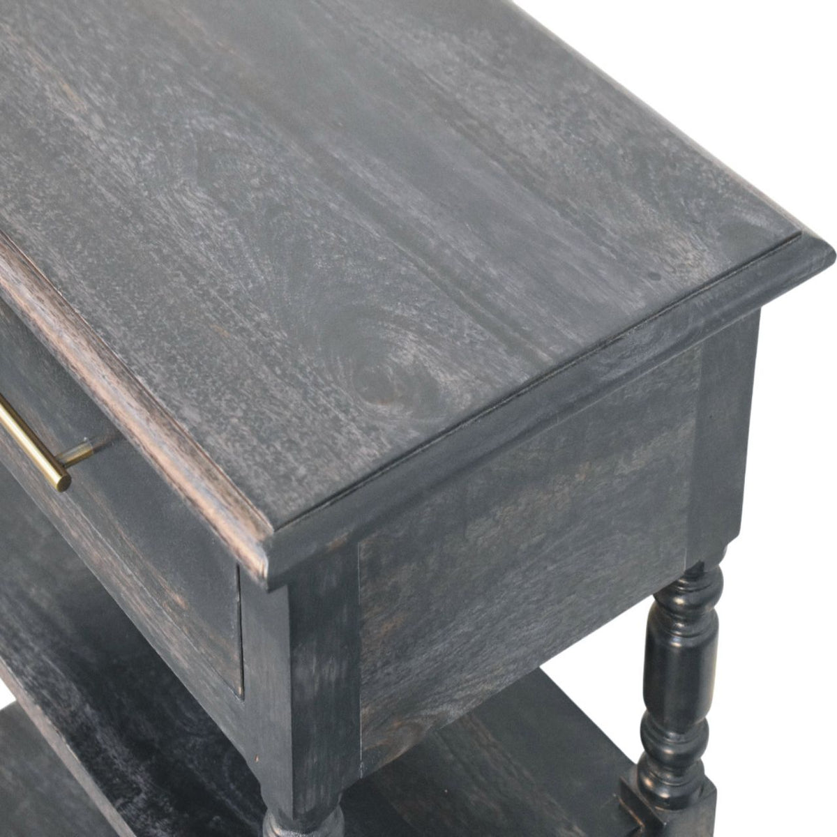Heritage Turned-Leg Solid Mango Wood Side Table – Carbon Ash Finish