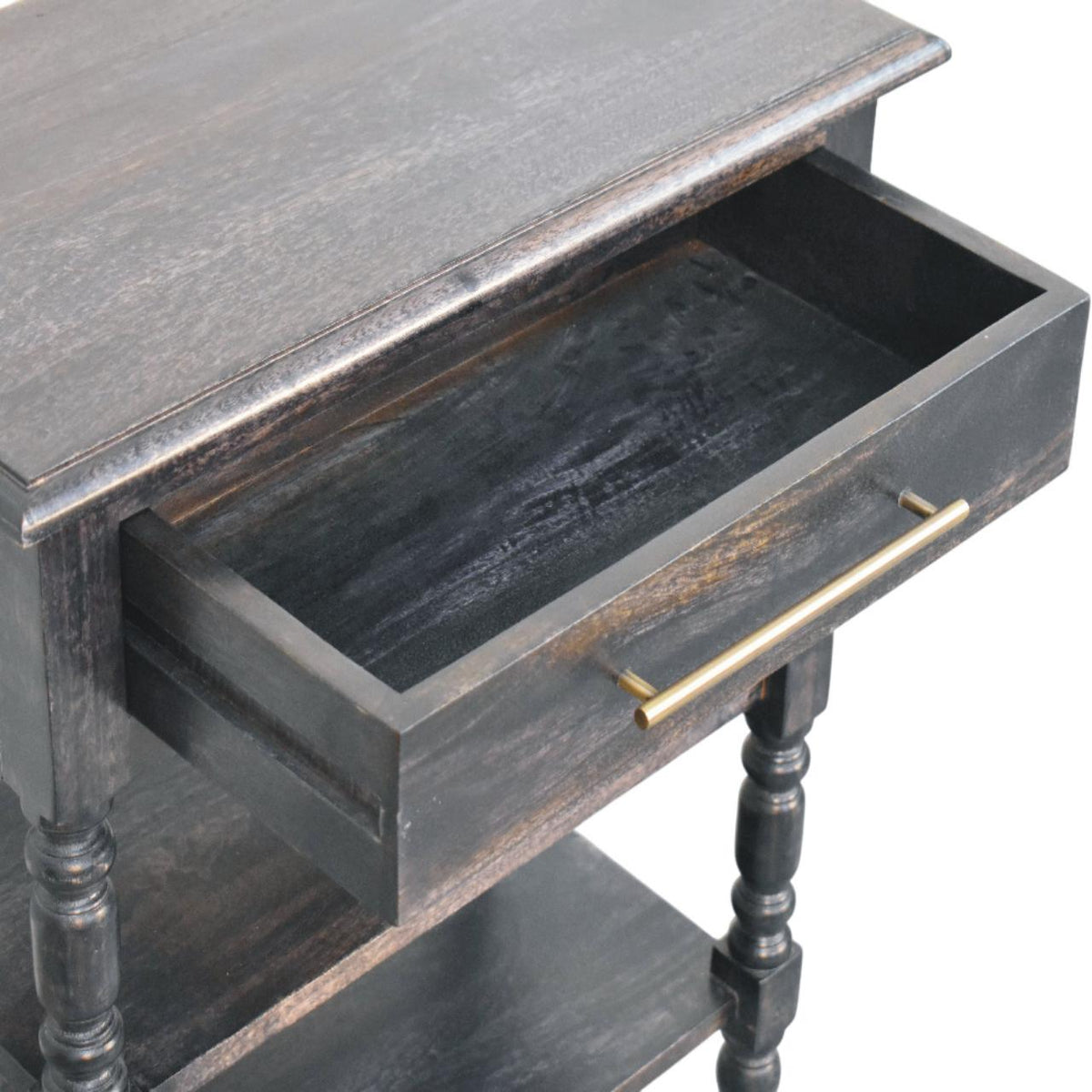 Heritage Turned-Leg Solid Mango Wood Side Table – Carbon Ash Finish