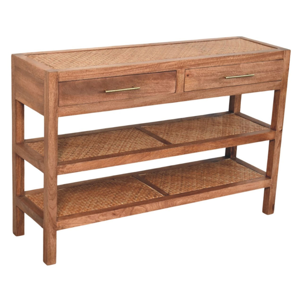 Saffron Rattan Solid Mango Wood Console – Honey Caramel Finish