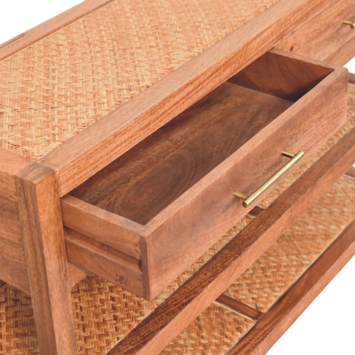 Saffron Rattan Solid Mango Wood Console – Honey Caramel Finish