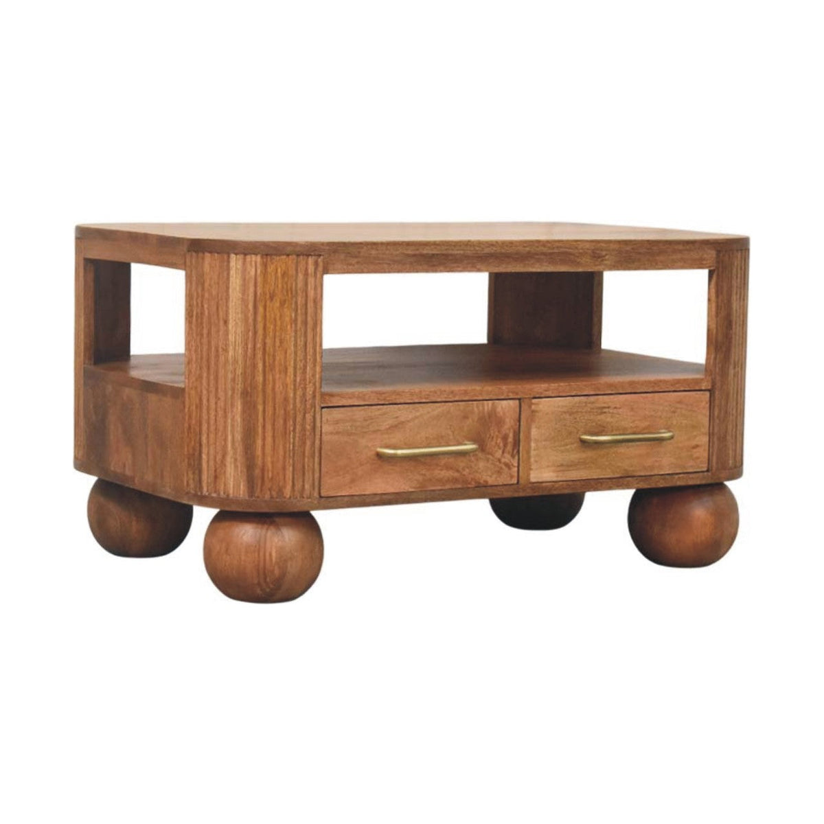 Briarwood Fluted Solid Mango Wood Coffee Table – Golden Teak Finish