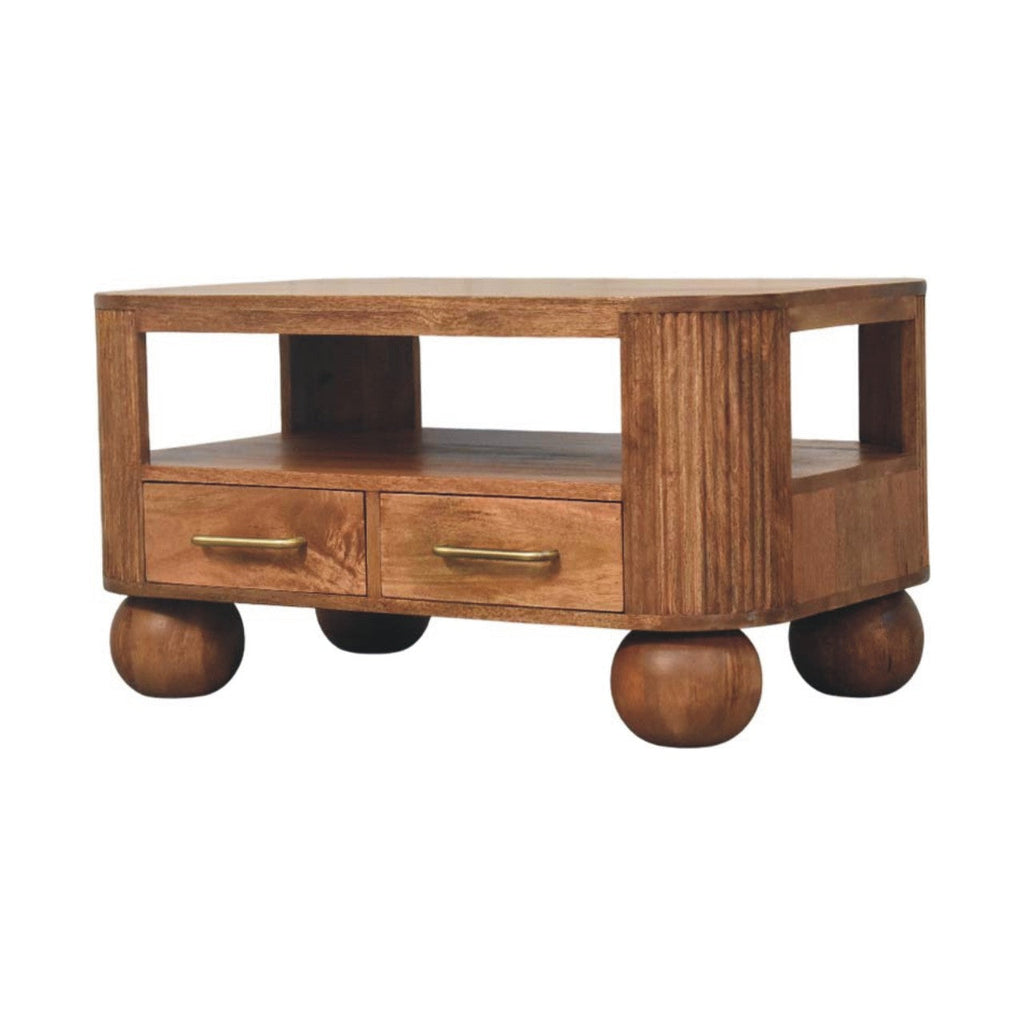 Briarwood Fluted Solid Mango Wood Coffee Table – Golden Teak Finish