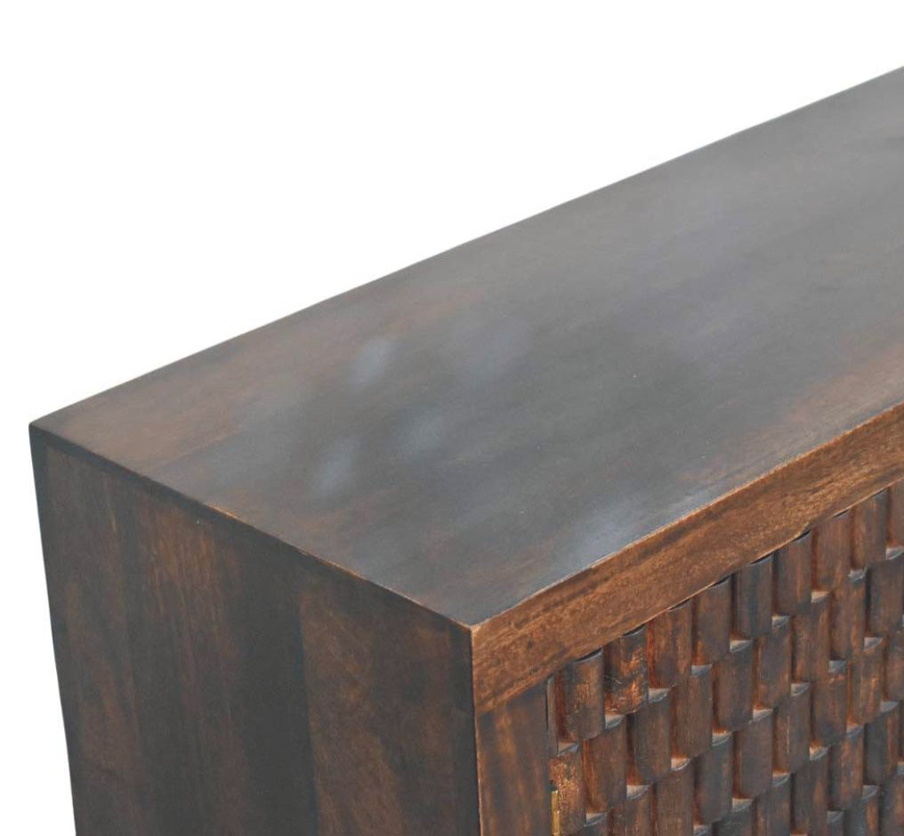 Cadiz Solid Mango Wood Chest – Velvet Mocha Finish, 3 Carved Drawers