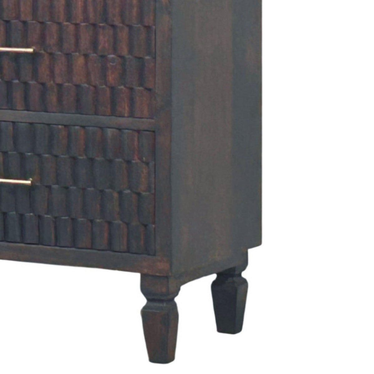 Cadiz Solid Mango Wood Chest – Velvet Mocha Finish, 3 Carved Drawers