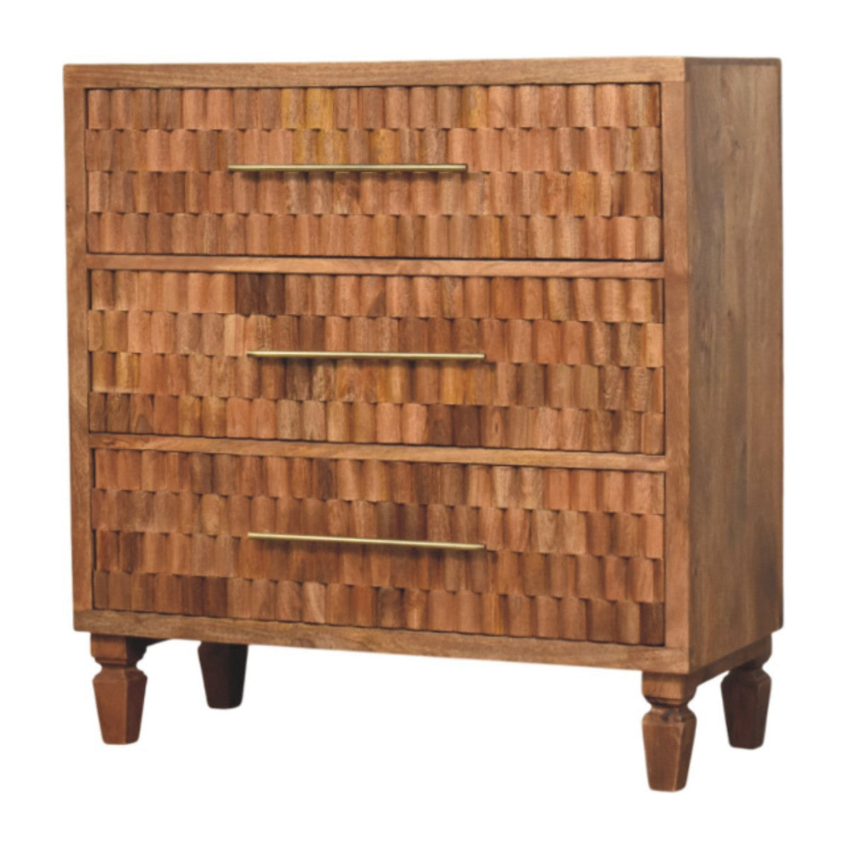 Cadiz Carved Solid Mango Wood Storage Chest – Golden Teak Finish