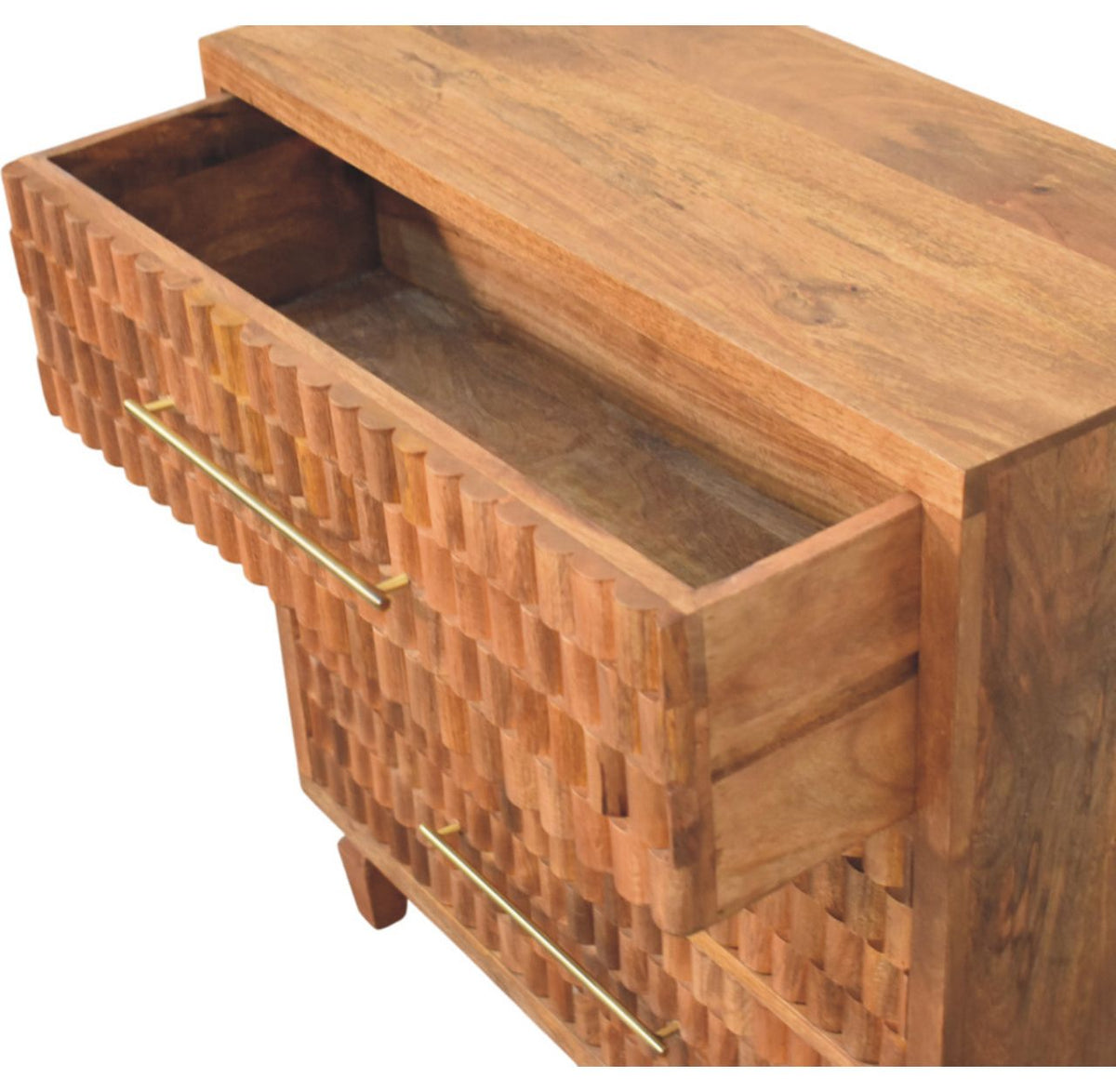 Cadiz Carved Solid Mango Wood Storage Chest – Golden Teak Finish
