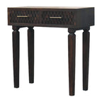Cadiz Carved Slim Solid Mango Wood Console – Velvet Mocha Finish