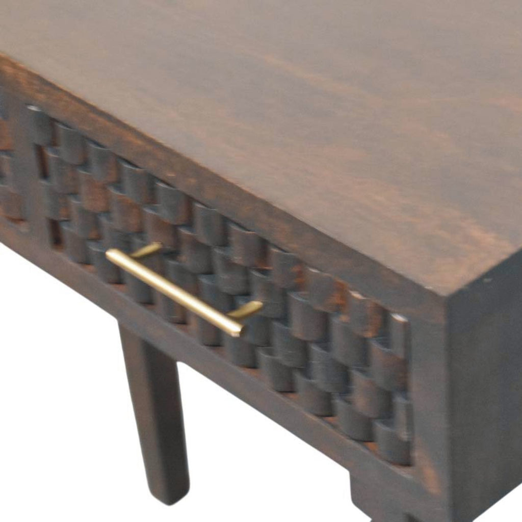 Cadiz Carved Slim Solid Mango Wood Console – Velvet Mocha Finish