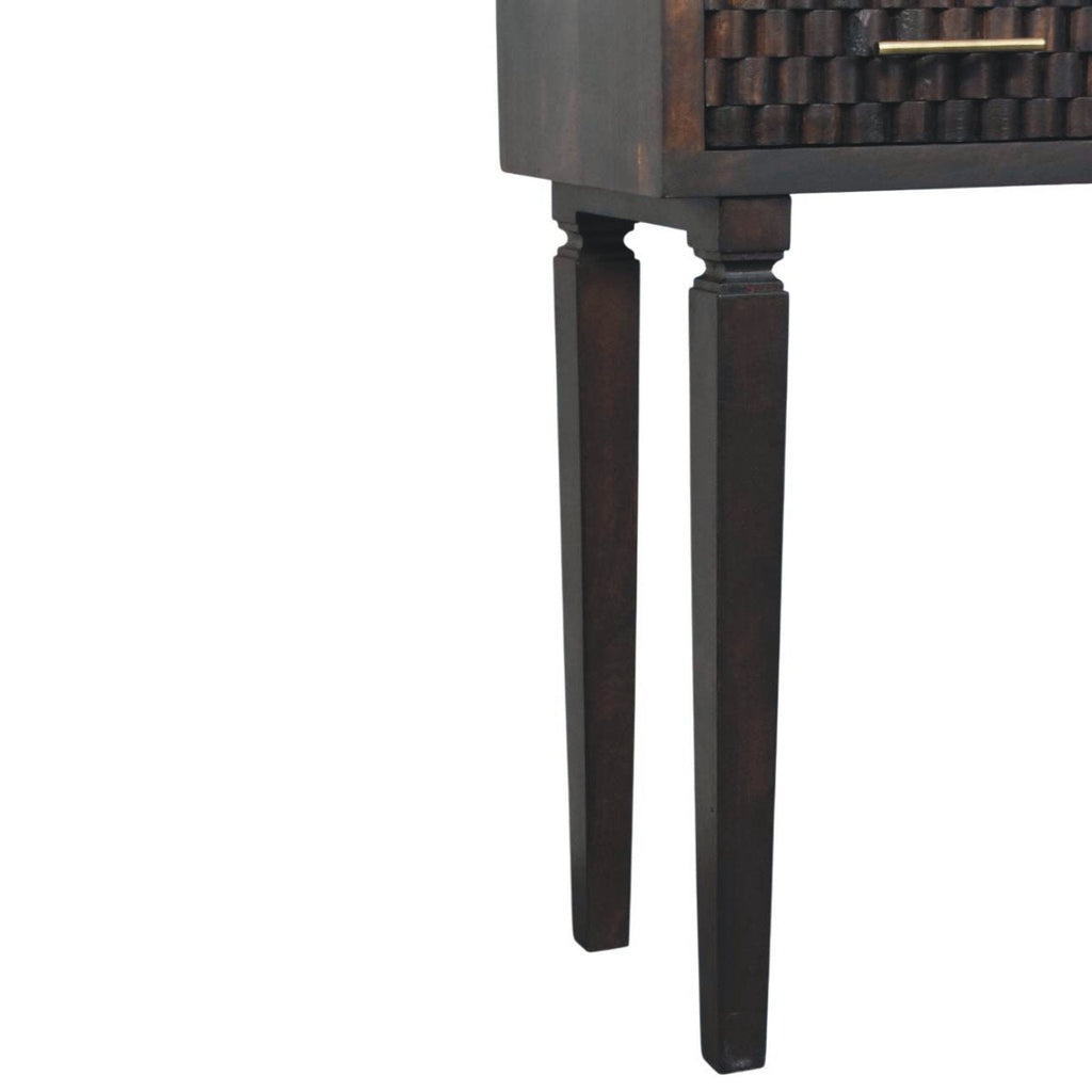 Cadiz Carved Slim Solid Mango Wood Console – Velvet Mocha Finish