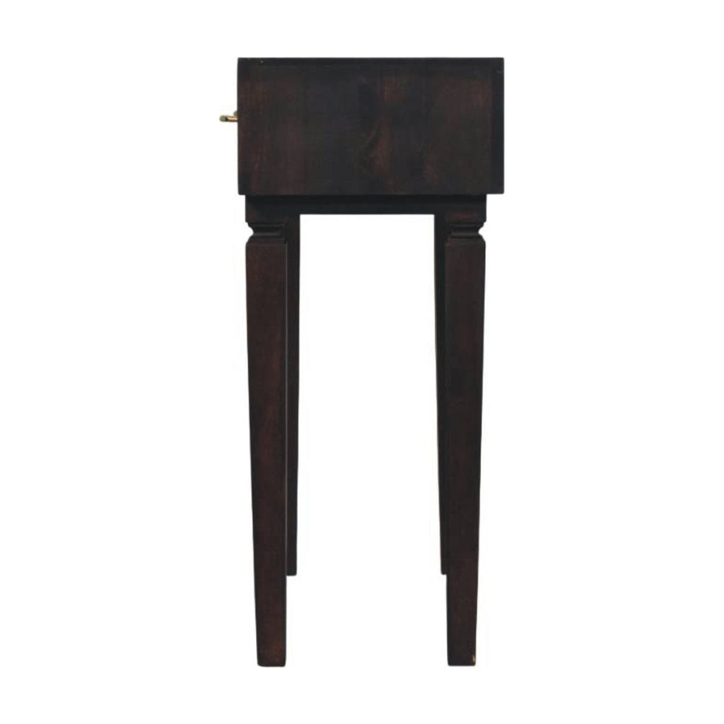 Cadiz Carved Slim Solid Mango Wood Console – Velvet Mocha Finish