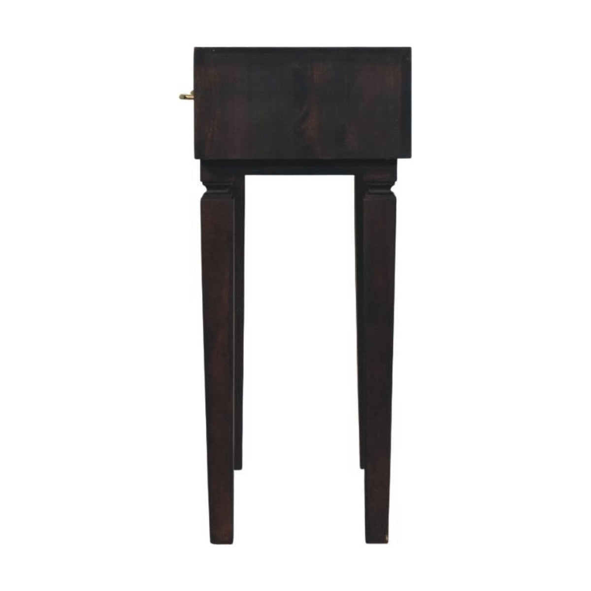Cadiz Carved Slim Solid Mango Wood Console – Velvet Mocha Finish