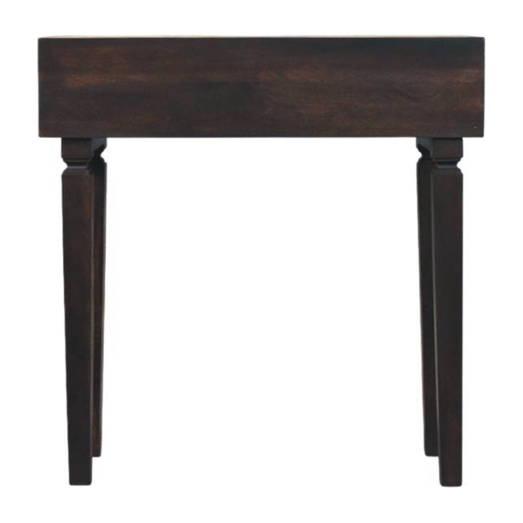 Cadiz Carved Slim Solid Mango Wood Console – Velvet Mocha Finish
