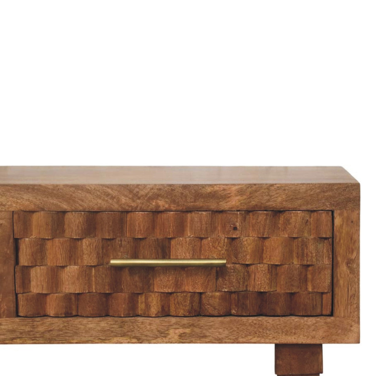 Cadiz Carved Twin-Drawer Solid Mango Wood Console – Golden Teak Finish