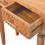 Cadiz Carved Twin-Drawer Solid Mango Wood Console – Golden Teak Finish