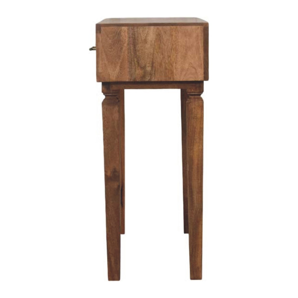 Cadiz Carved Twin-Drawer Solid Mango Wood Console – Golden Teak Finish