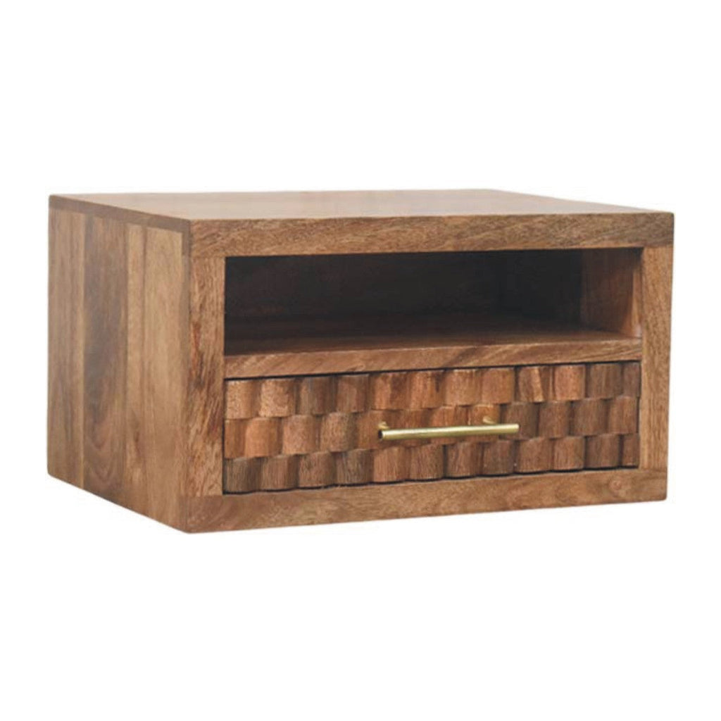 Cadiz Carved Slot-Drawer Solid Mango Wood Bedside Table – Golden Teak Finish