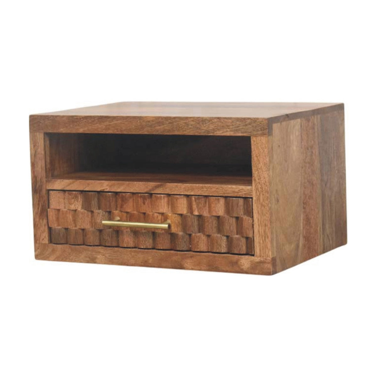 Cadiz Carved Slot-Drawer Solid Mango Wood Bedside Table – Golden Teak Finish