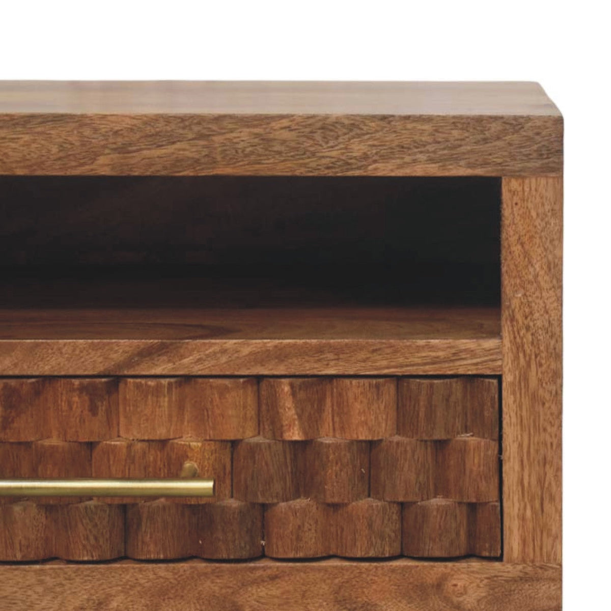 Cadiz Carved Slot-Drawer Solid Mango Wood Bedside Table – Golden Teak Finish