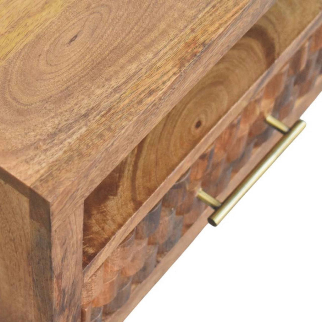 Cadiz Carved Slot-Drawer Solid Mango Wood Bedside Table – Golden Teak Finish