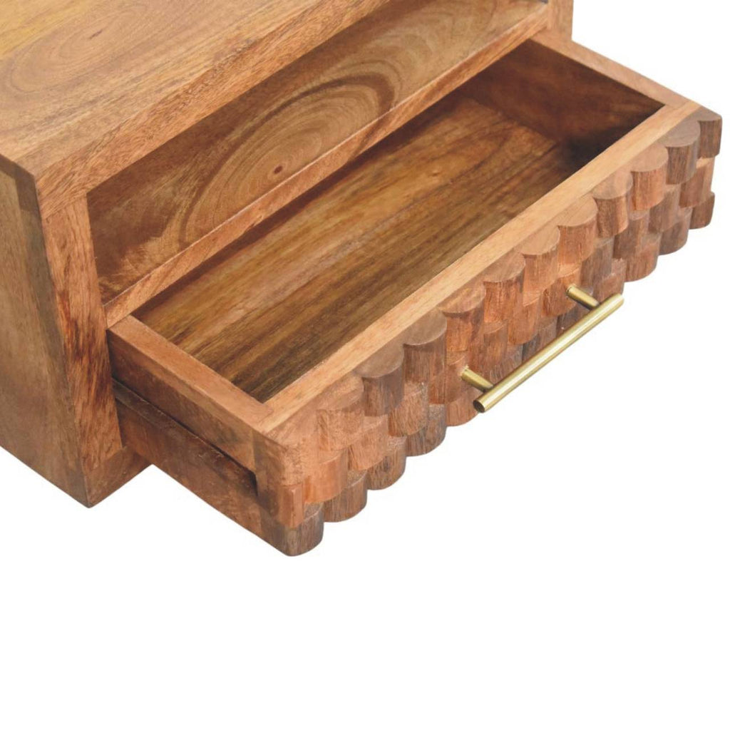 Cadiz Carved Slot-Drawer Solid Mango Wood Bedside Table – Golden Teak Finish