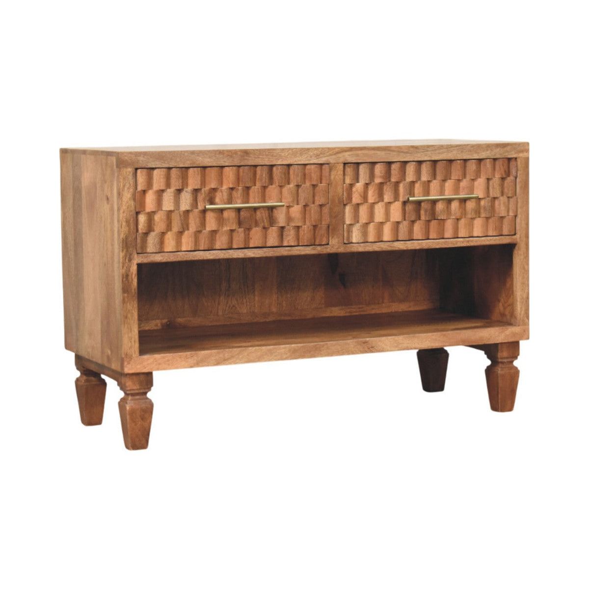 Cadiz Carved Entryway Solid Mango Wood Shoe Cabinet – Golden Teak Finish