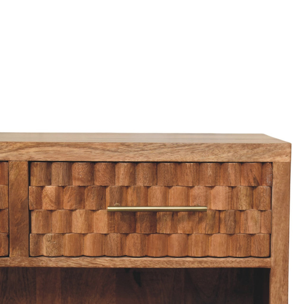 Cadiz Carved Entryway Solid Mango Wood Shoe Cabinet – Golden Teak Finish