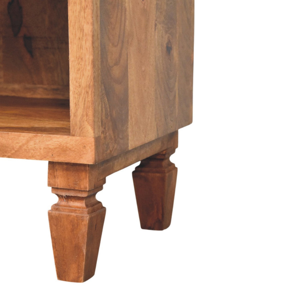 Cadiz Carved Entryway Solid Mango Wood Shoe Cabinet – Golden Teak Finish