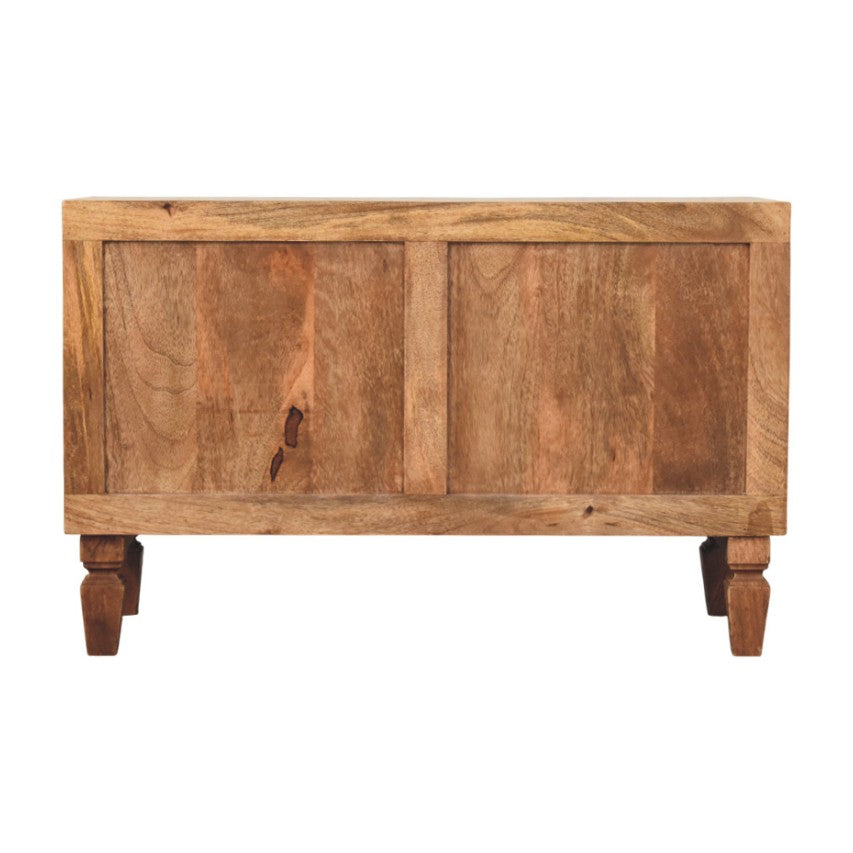 Cadiz Carved Entryway Solid Mango Wood Shoe Cabinet – Golden Teak Finish