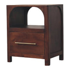 Arched Edge 1-Drawer Solid Mango Wood Bedside Table – Winewood Oak Finish
