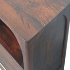 Arched Edge 1-Drawer Solid Mango Wood Bedside Table – Winewood Oak Finish