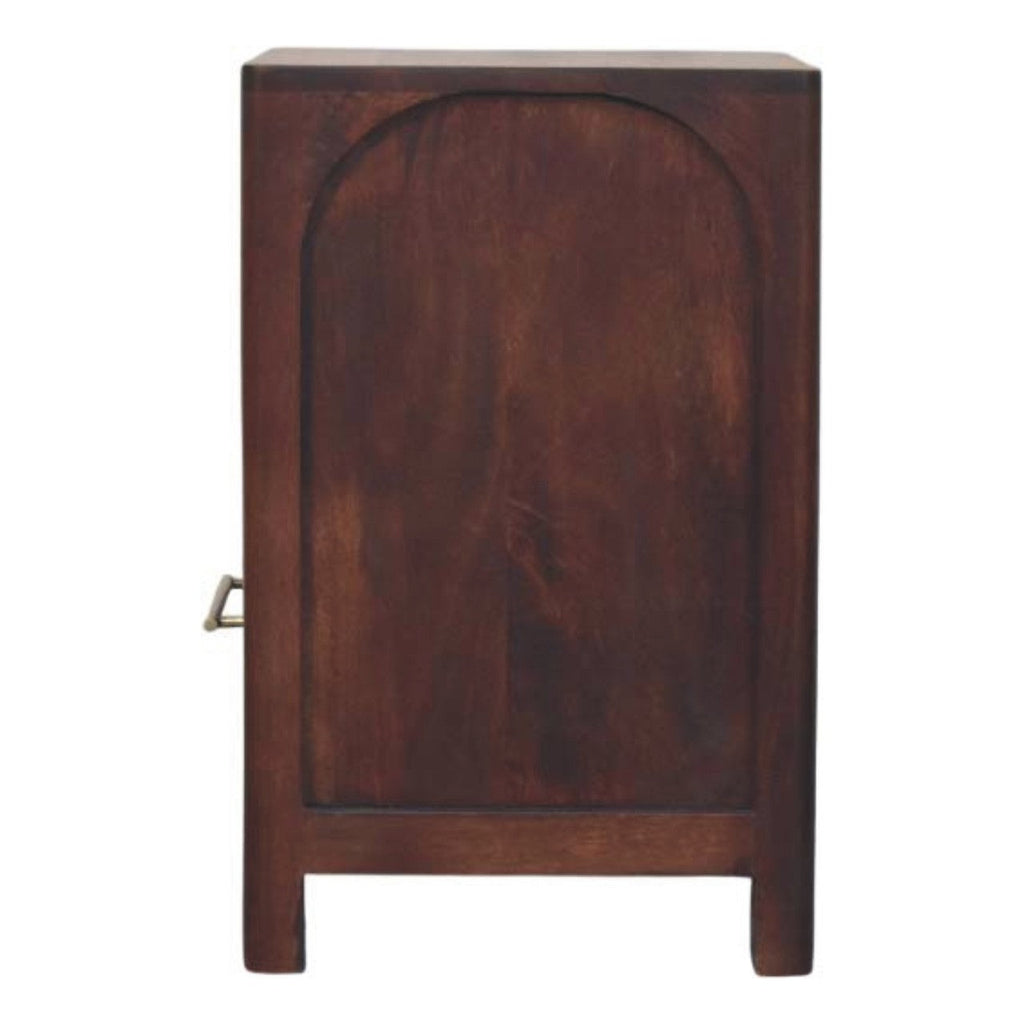 Arched Edge 1-Drawer Solid Mango Wood Bedside Table – Winewood Oak Finish