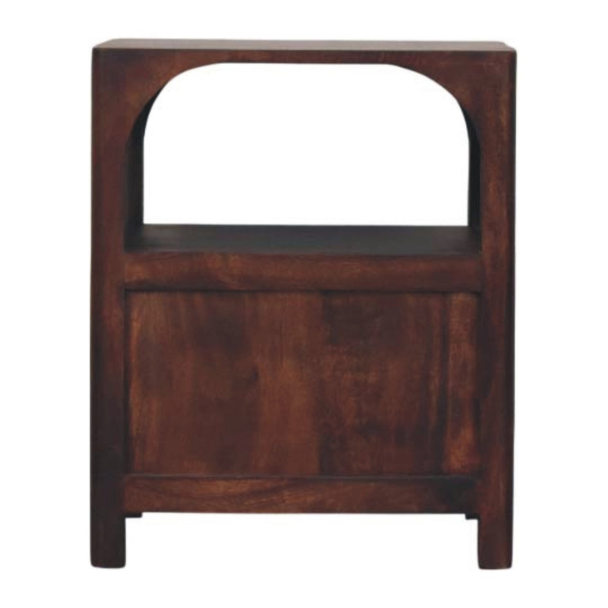 Arched Edge 1-Drawer Solid Mango Wood Bedside Table – Winewood Oak Finish