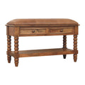 Spindle Leather Bench – Amber Oak Finish