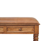 Spindle Leather Bench – Amber Oak Finish
