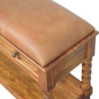 Spindle Leather Bench – Amber Oak Finish