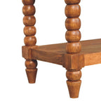 Spindle Leather Bench – Amber Oak Finish