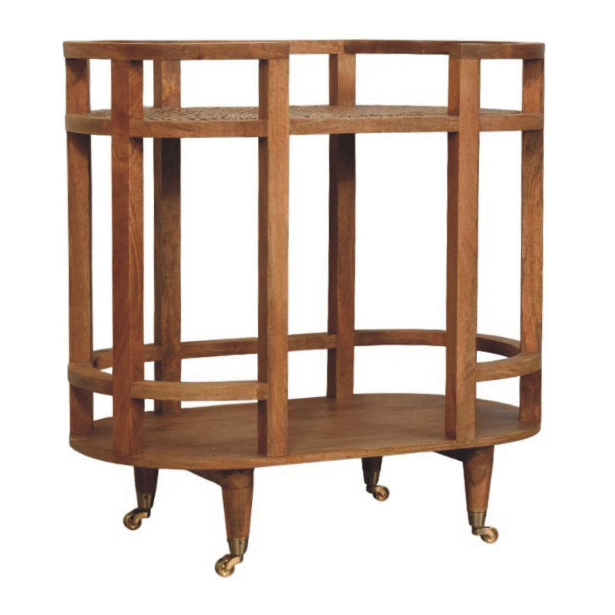 Saffron Rattan & Solid Mango Wood Butler Table – Golden Teak Finish