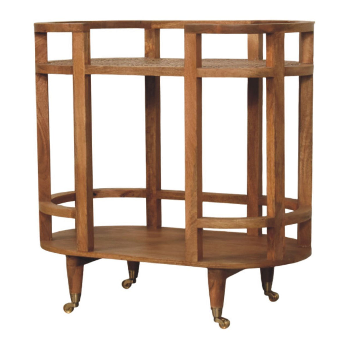 Saffron Rattan & Solid Mango Wood Butler Table – Golden Teak Finish
