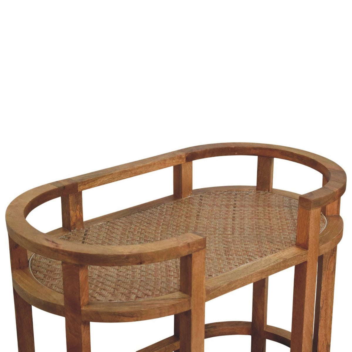 Saffron Rattan & Solid Mango Wood Butler Table – Golden Teak Finish