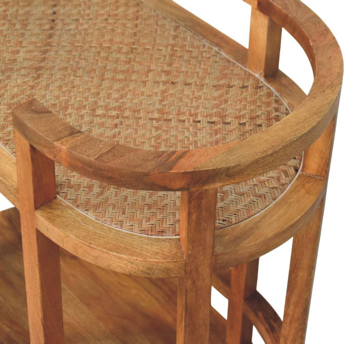 Saffron Rattan & Solid Mango Wood Butler Table – Golden Teak Finish