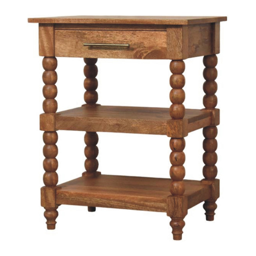 Spindle Solid Mango Wood Side Table – Golden Teak Finish