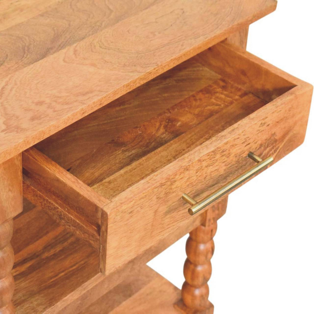 Spindle Solid Mango Wood Side Table – Golden Teak Finish