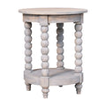 Spindle Round Solid Mango Wood Side Table – Washed Finish