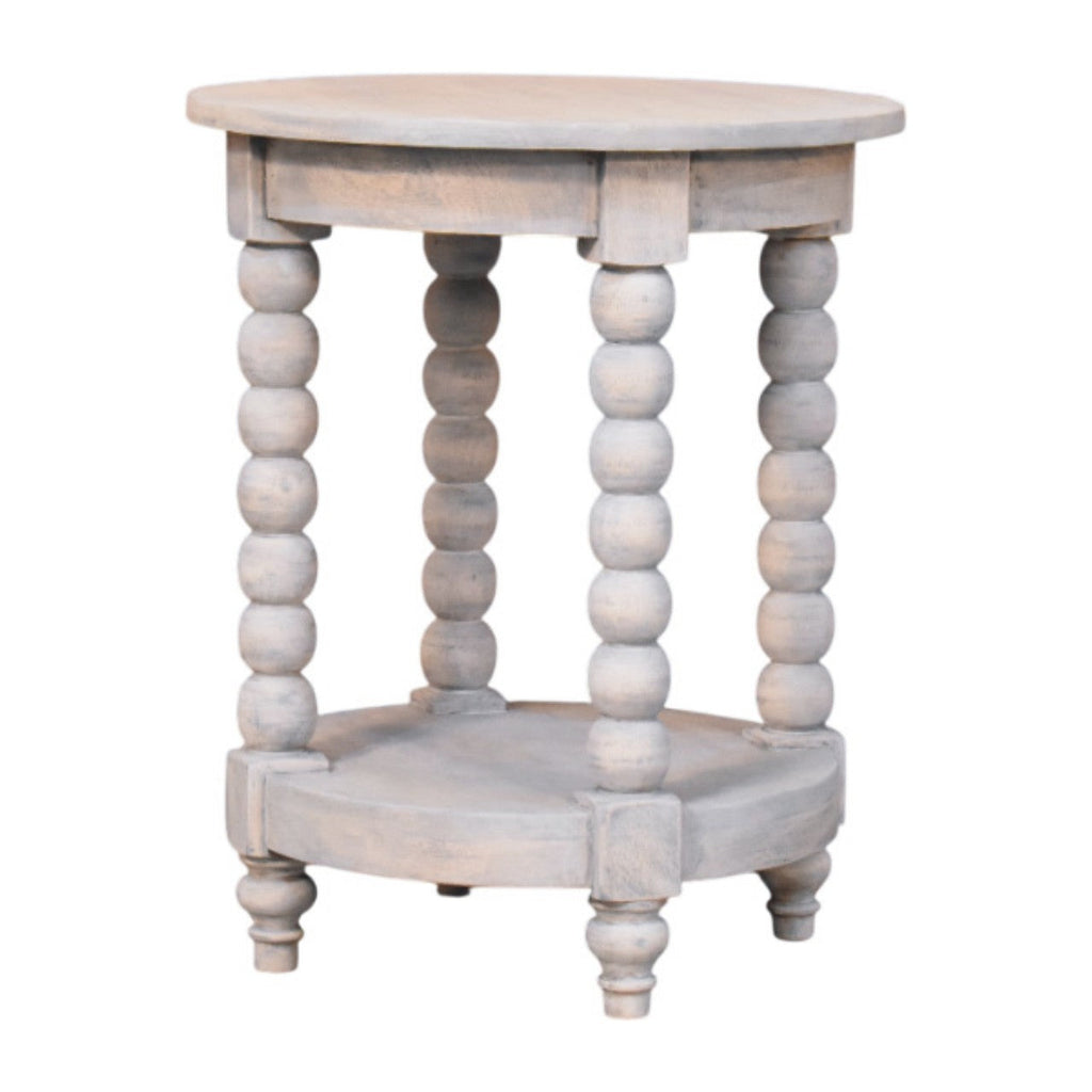 Spindle Round Solid Mango Wood Side Table – Washed Finish