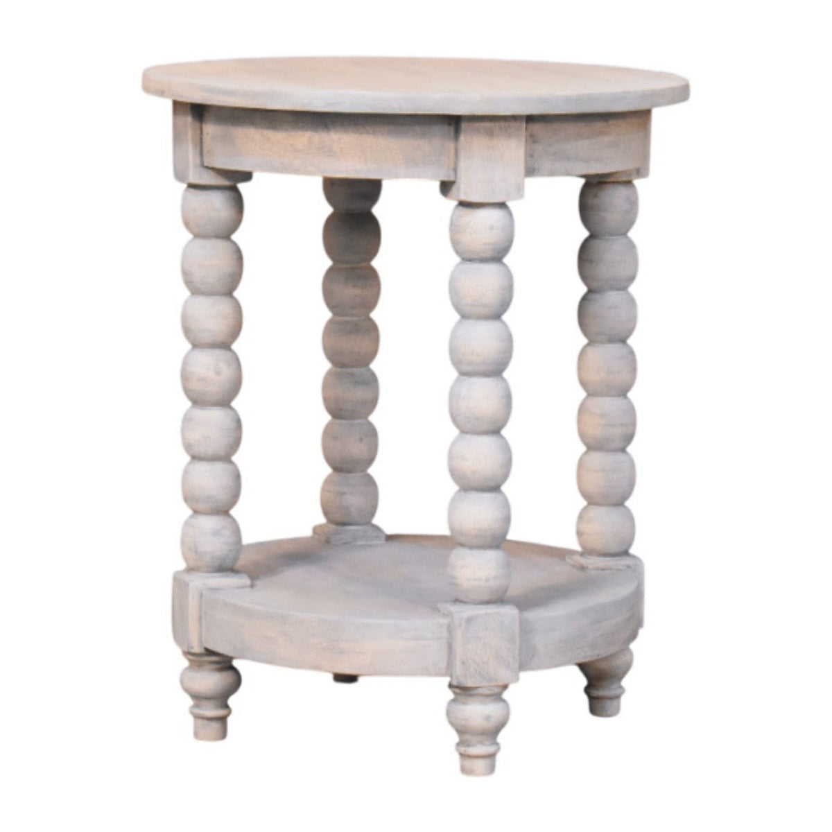 Spindle Round Solid Mango Wood Side Table – Washed Finish