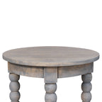 Spindle Round Solid Mango Wood Side Table – Washed Finish