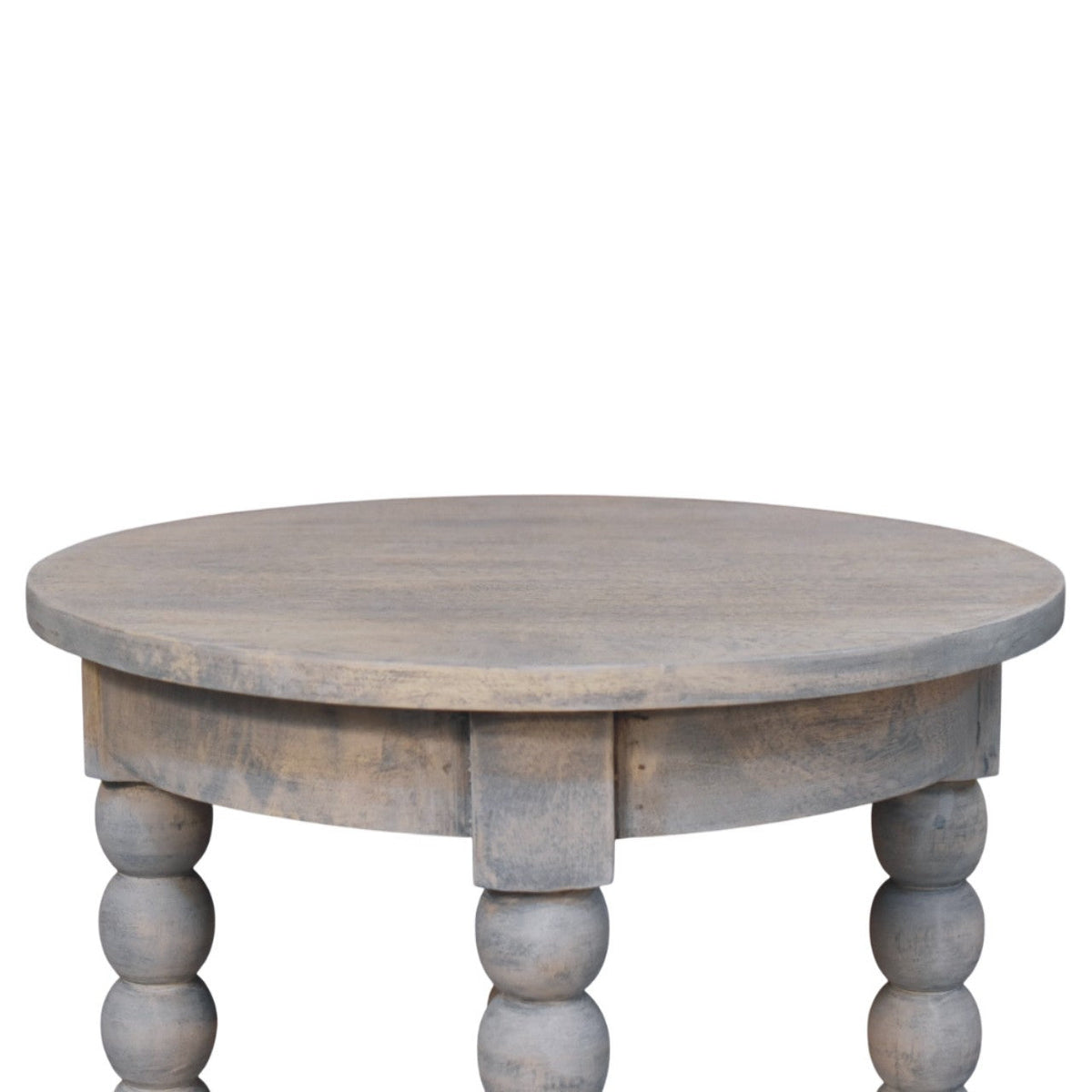 Spindle Round Solid Mango Wood Side Table – Washed Finish