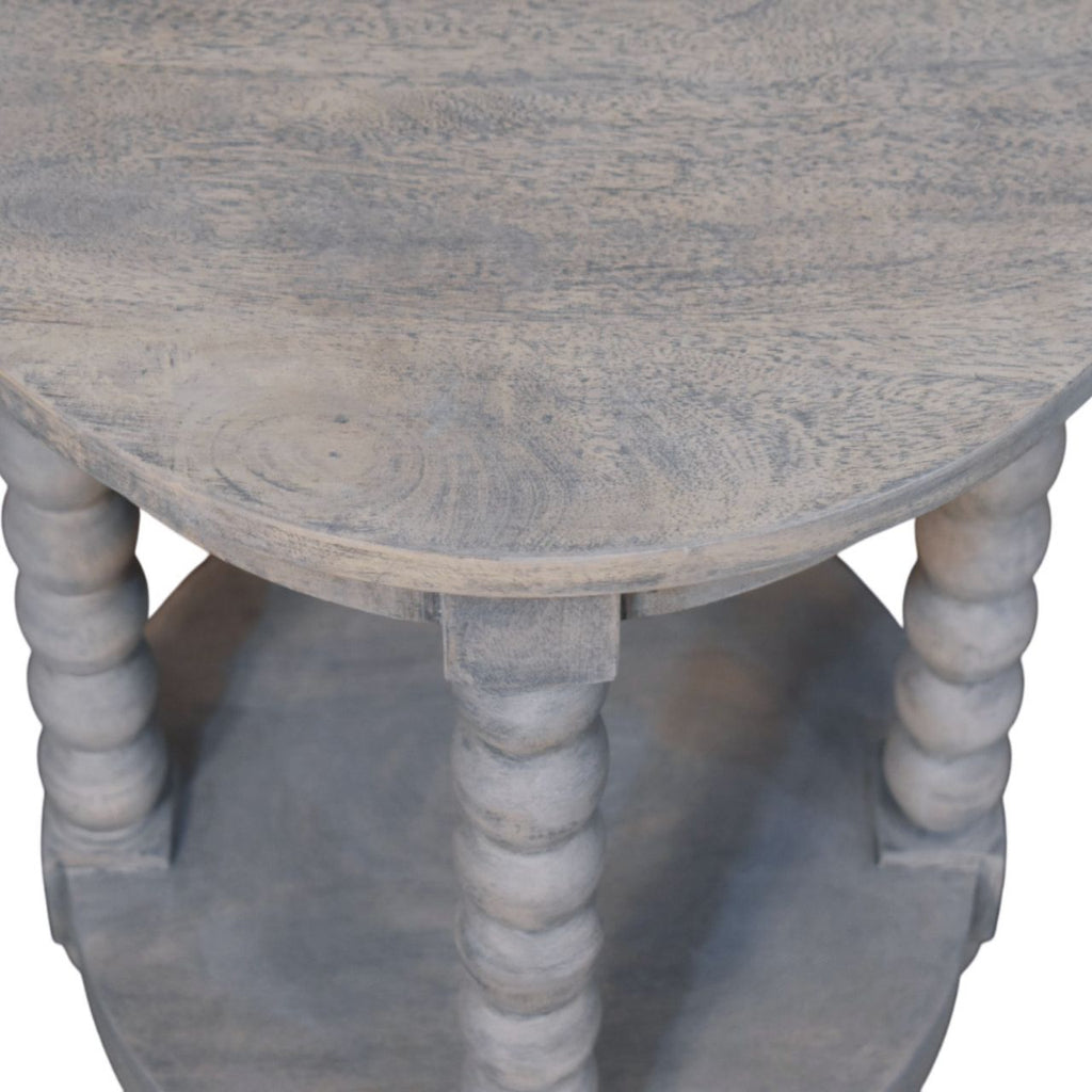 Spindle Round Solid Mango Wood Side Table – Washed Finish